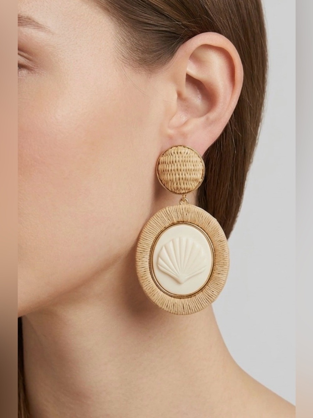 NWT Tuckernuck Raffia Rowen Clamshell Statement Drop Earrings